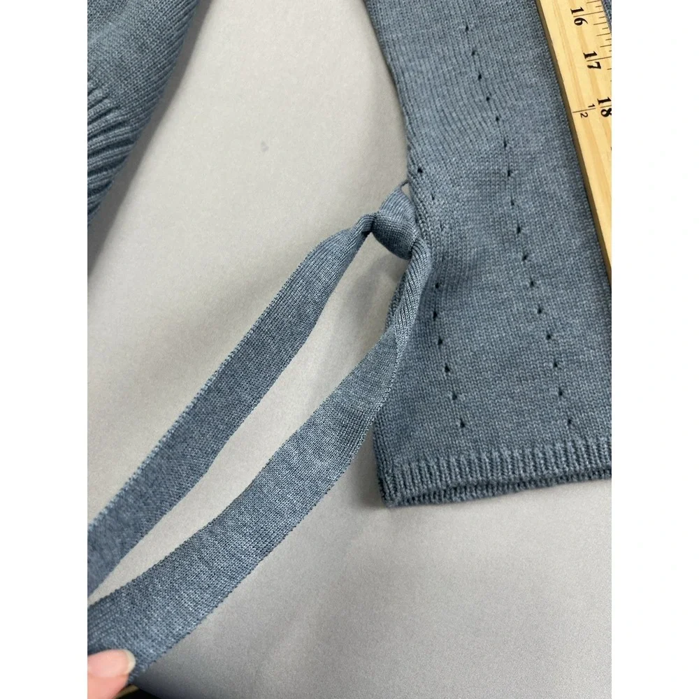Sundance Women Sweater Medium Fairy‎ Bows Feminine Supima Old Money Wool Blue